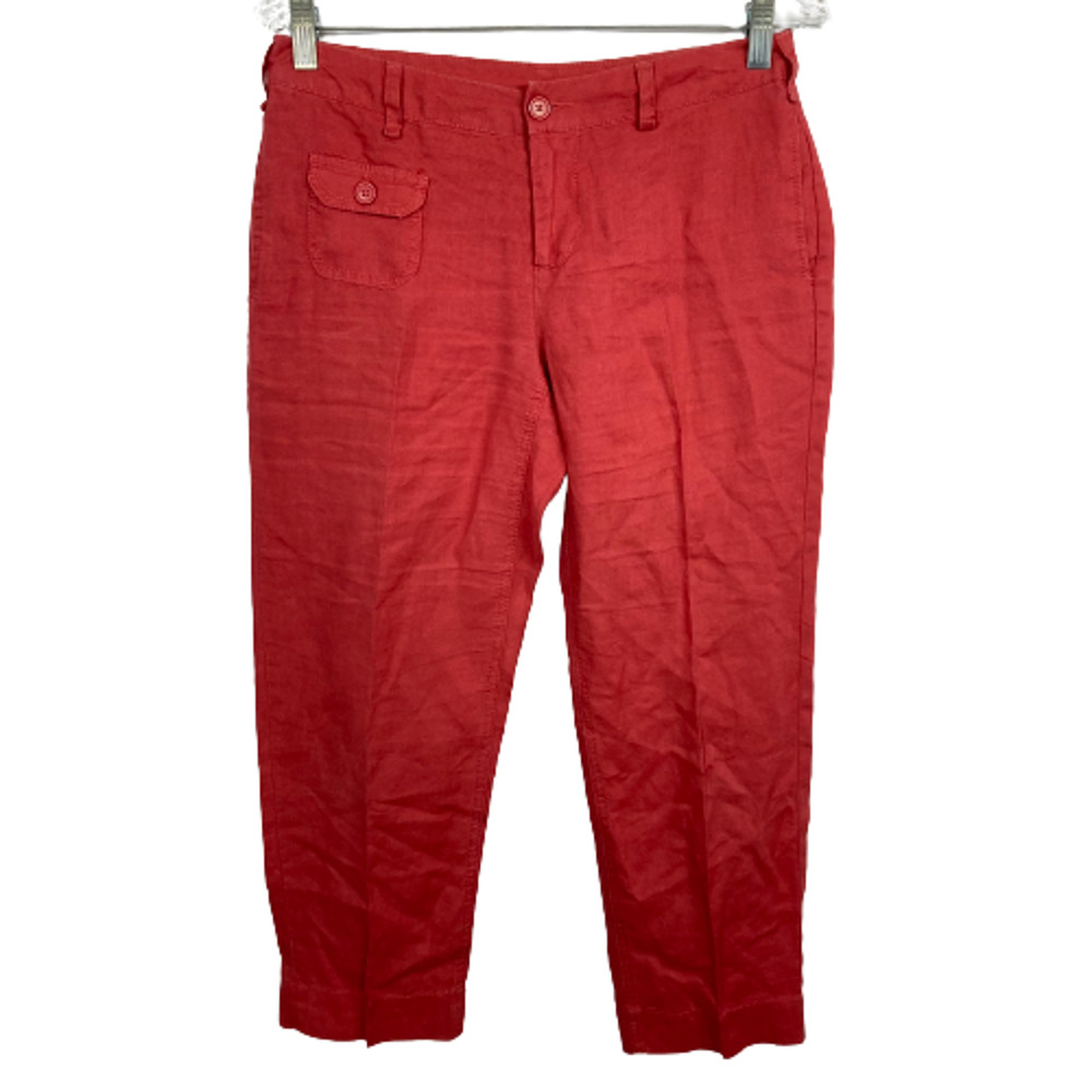 Cynthia Rowley Pants Womens Sz 4 Red 100% Linen Straight Leg Crop